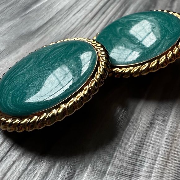 vintage 80s turquoise swirl enamel goldtone earclips - Picture 4 of 7